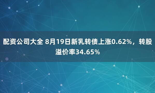 配资公司大全 8月19日新乳转债上涨0.62%，转股溢价率34.65%
